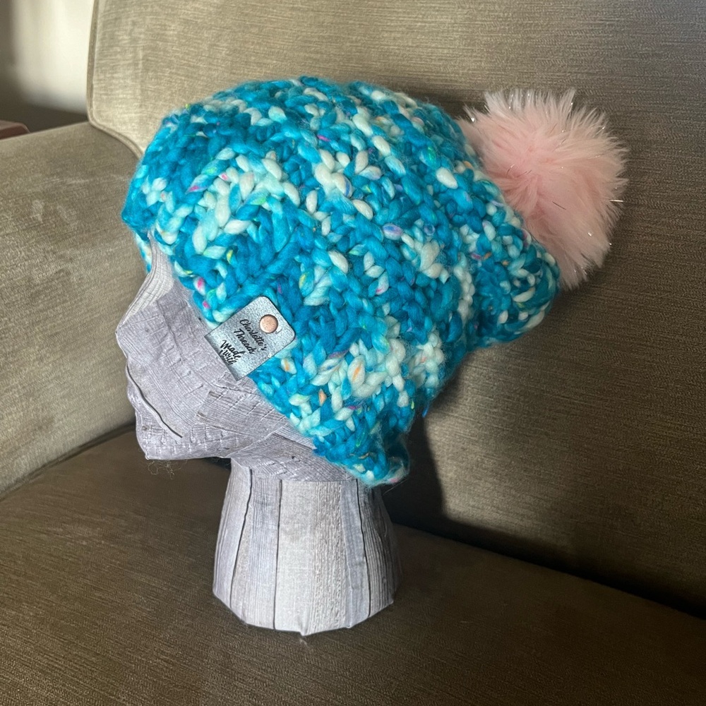 Hand Knit Luxury Hat with Faux Fur Pom Pom